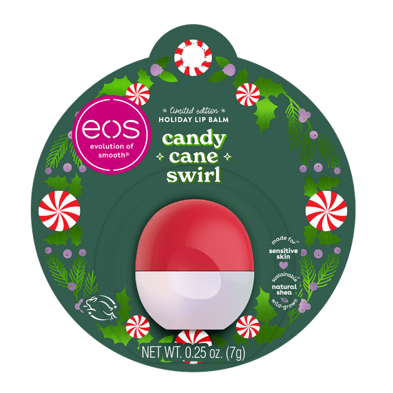 eos Limited Edition Holiday Lip Balm, Candy Cane Swirl, 24-Hour Hydration, Made for Sensitive Skin, 0.25 oz