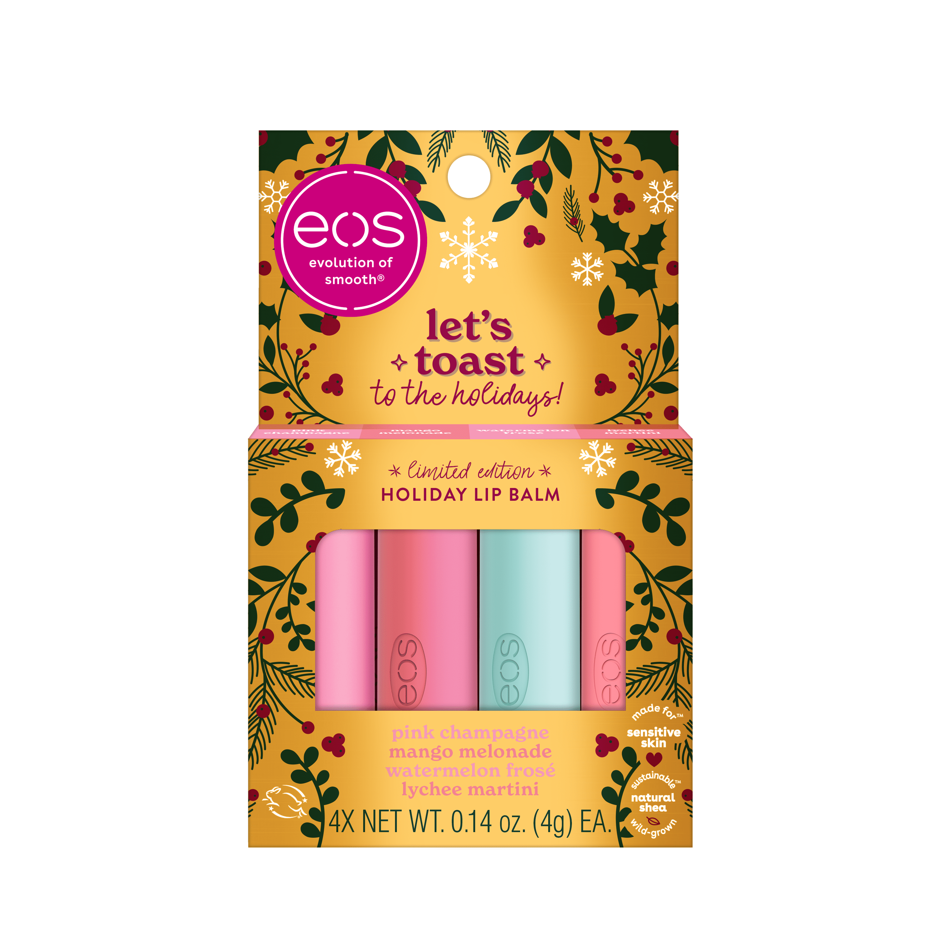 eos Limited Edition Holiday Lip Balm Set Pink Champagne, Mango