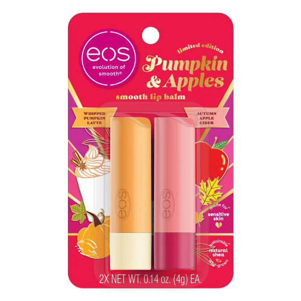 eos Limited Edition Smooth .. Lip Balm, Whipped Pumpkin .. Latte \u0026 Autumn Apple .. Cider, Made for Sensitive .. Skin, All-Day Moisture, 2-Pack, .. Multicolor
