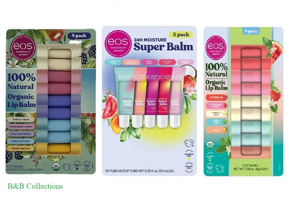 eos Natural Lip Balm Bundle Set, Assorted Multipacks (Includes Multiple Packs & Flavors), Long-Lasting Moisture Lip Care Set