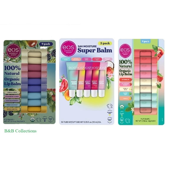 eos Natural Lip Balm Bundle Set, Assorted Multipacks (Includes Multiple Packs & Flavors), Long-Lasting Moisture Lip Care Set