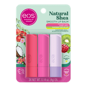 eos Natural Shea Smooth Lip Balm- Honey Apple, Coconut Milk, Raspberry Kiwi Splash, 0.14 oz, 3-Pack