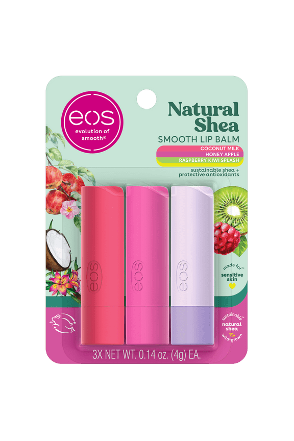 Natural Shea Smooth Lip Balm- Honey Apple, Coconut Milk, Raspberry Kiwi Splash, 0.14 oz, 3-Pack