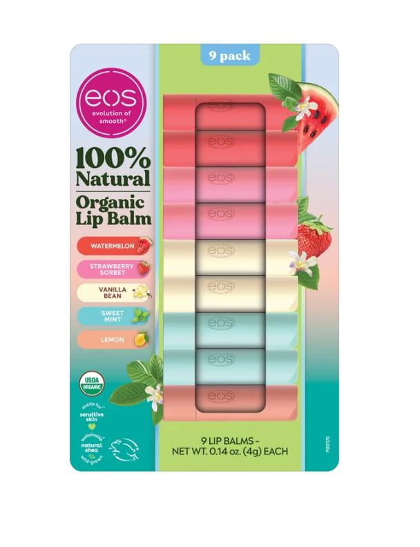 eos Natural USDA Organic Lip Balm, 9 Sticks, Multi