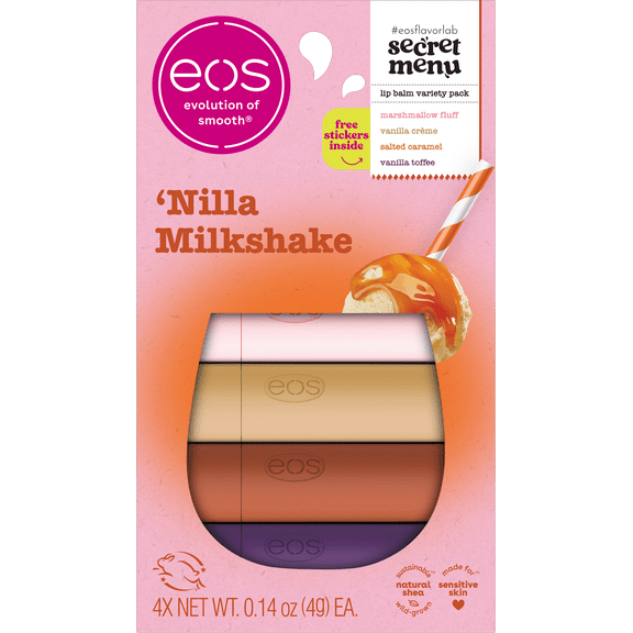 eos Nilla Milkshake Lip Balm Variety Pack, Made for Sensitive Skin, 0.14 oz, Pack of 4