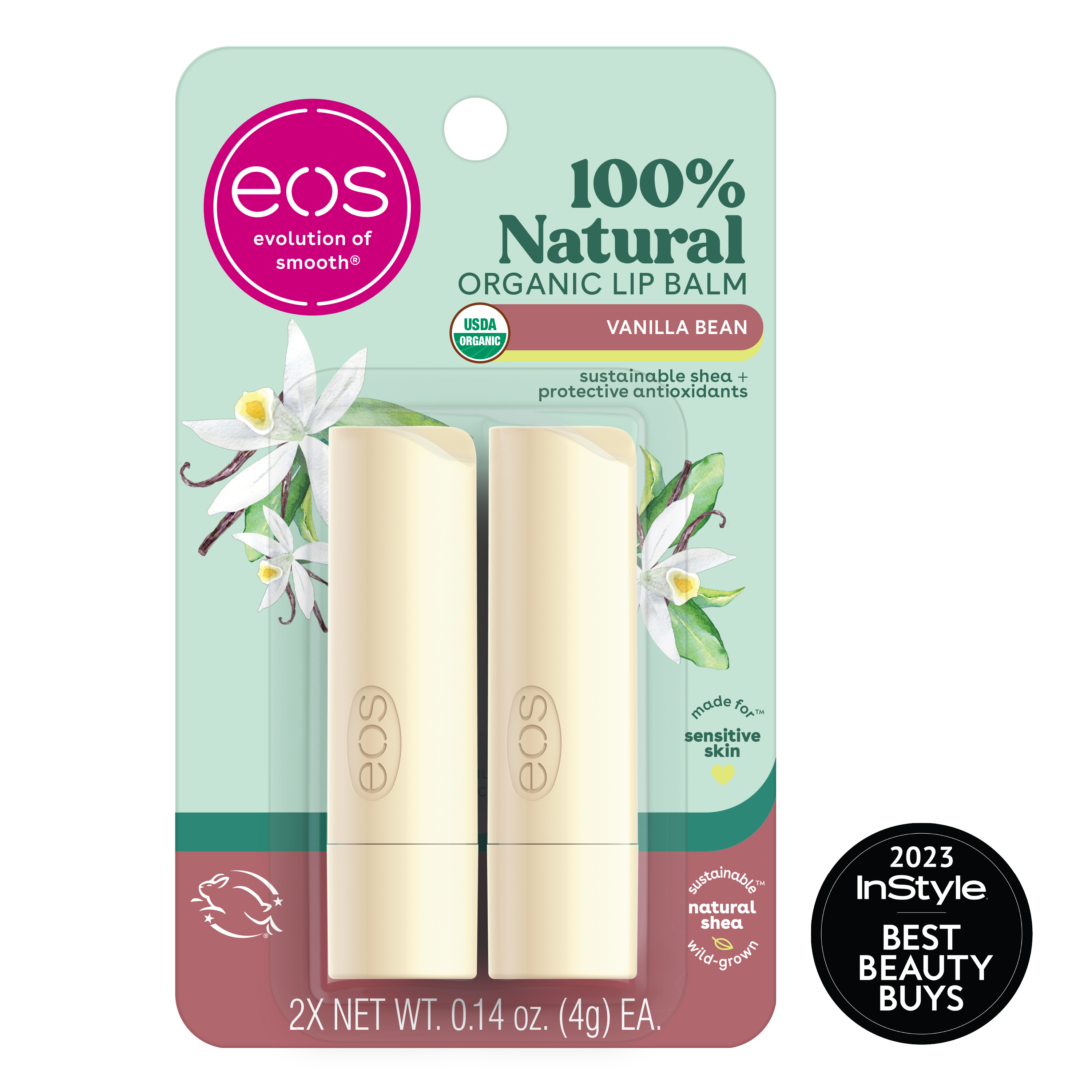 eos Organic Stick Lip Balm, Vanilla Bean, 2 Count - image 1 of 8
