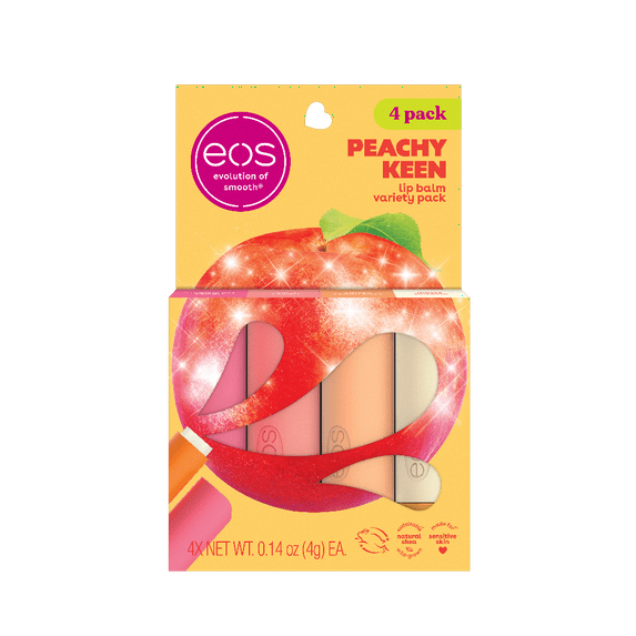 eos Peachy Keen Lip Balm Variety Pack, Made for Sensitive Skin, 0.14 oz, Pack of 4