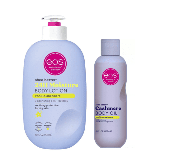 eos Shea Better 24H Moisture, Vanilla Cashmere Body Lotion & Body Oil Bundle