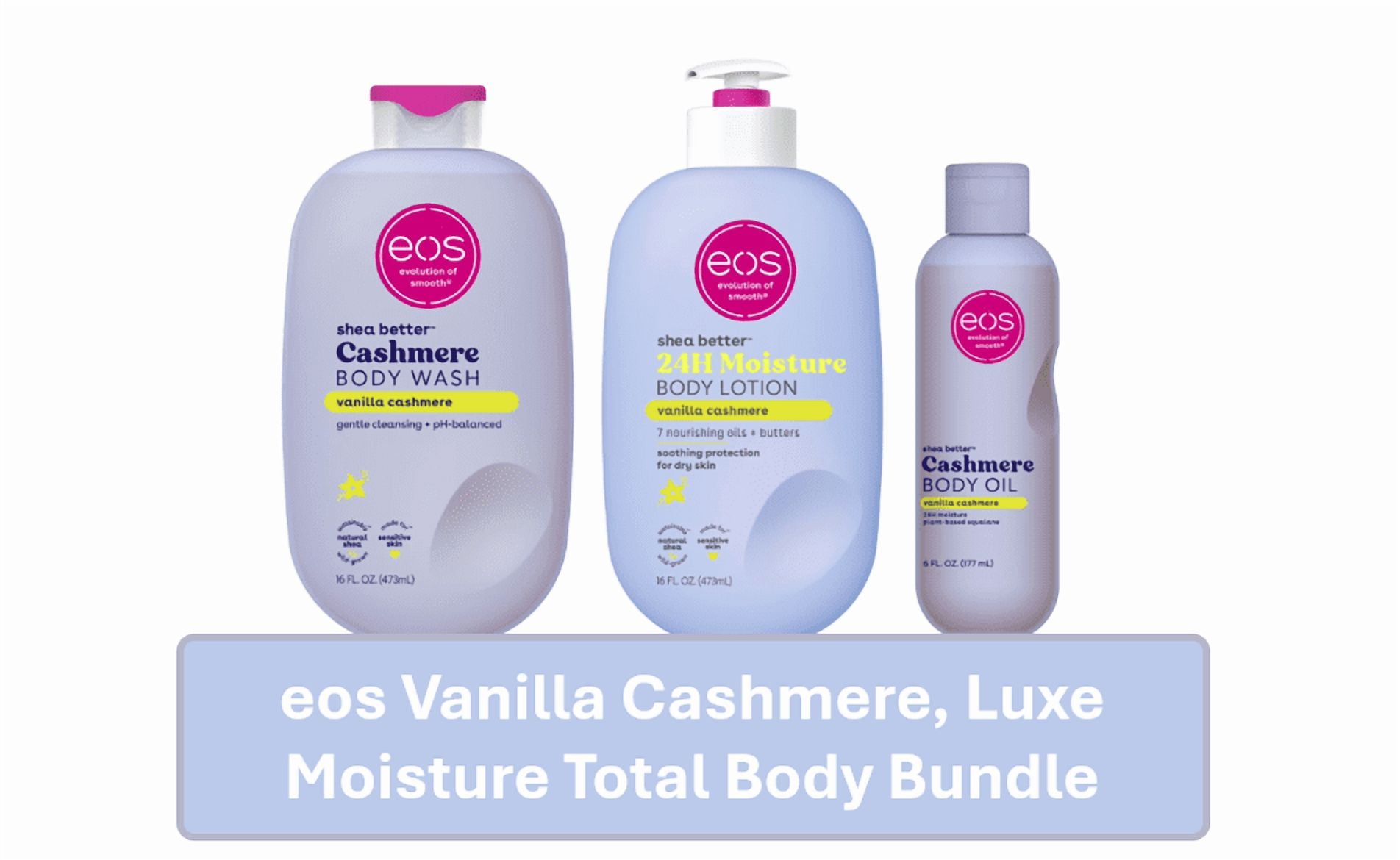 eos Shea Better 24H Moisture, Vanilla Cashmere Body Lotion, Oil, Body Wash