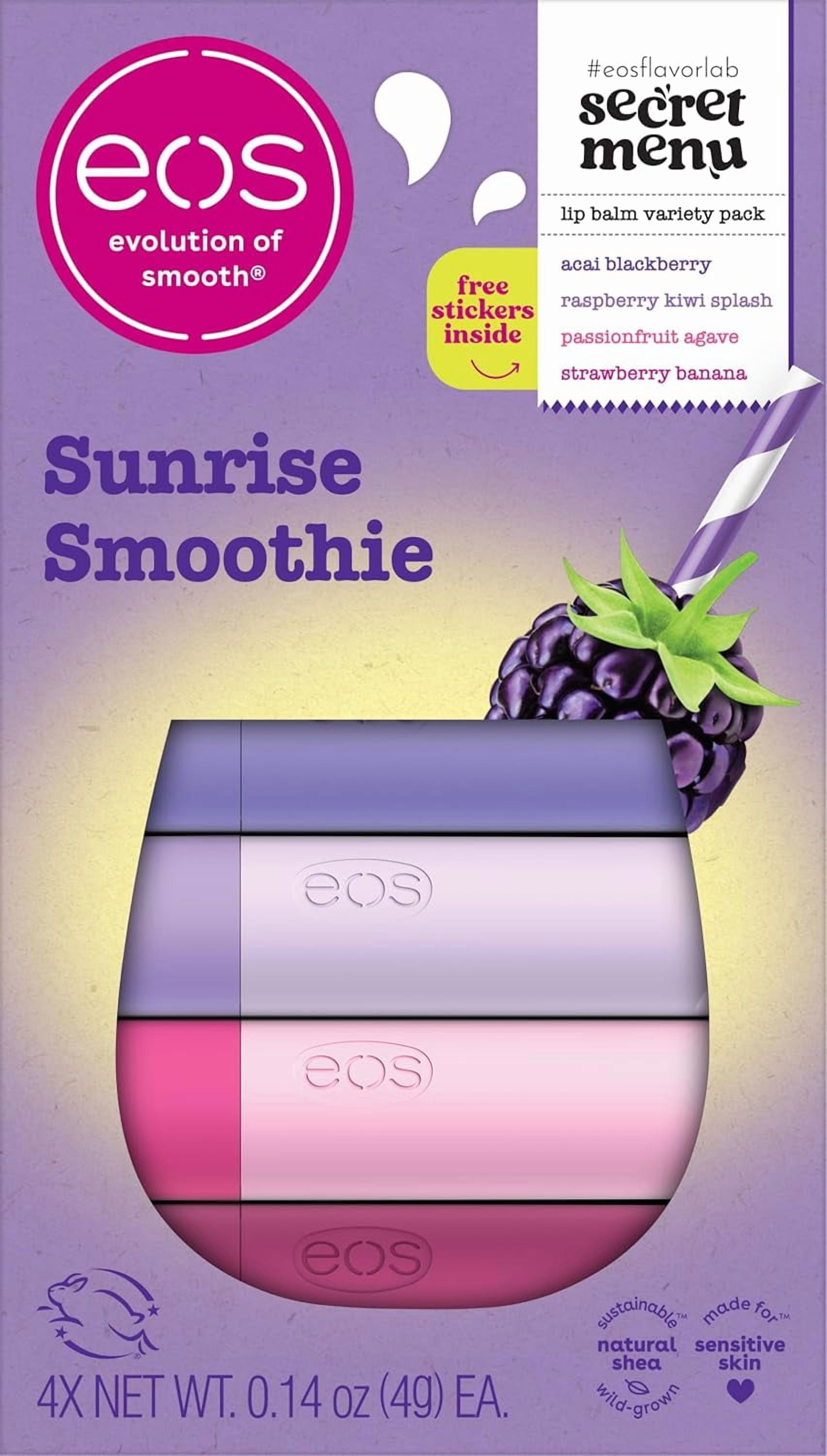 eos Flavor Lab Secret Menu Sunrise Smoothie eos Lip Balm Set, Moisturizing, Hydrating, 4-Pack, 0.14 oz