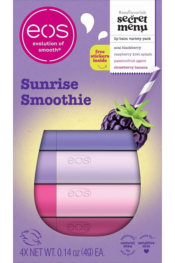 Flavor Lab Secret Menu Sunrise Smoothie eos Lip Balm Set, Moisturizing, Hydrating, 4-Pack, 0.14 oz
