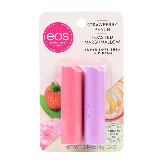 eos Super Soft Shea Lip Balm Stick - Strawberry Peach and Toasted Marshmallow | 0.14 oz | 2 count