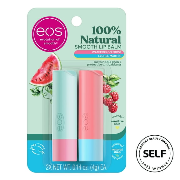 Eos 100% Natural Lip Balm - Watermelon Fros & Lychee Martini | 0.14oz/2pk