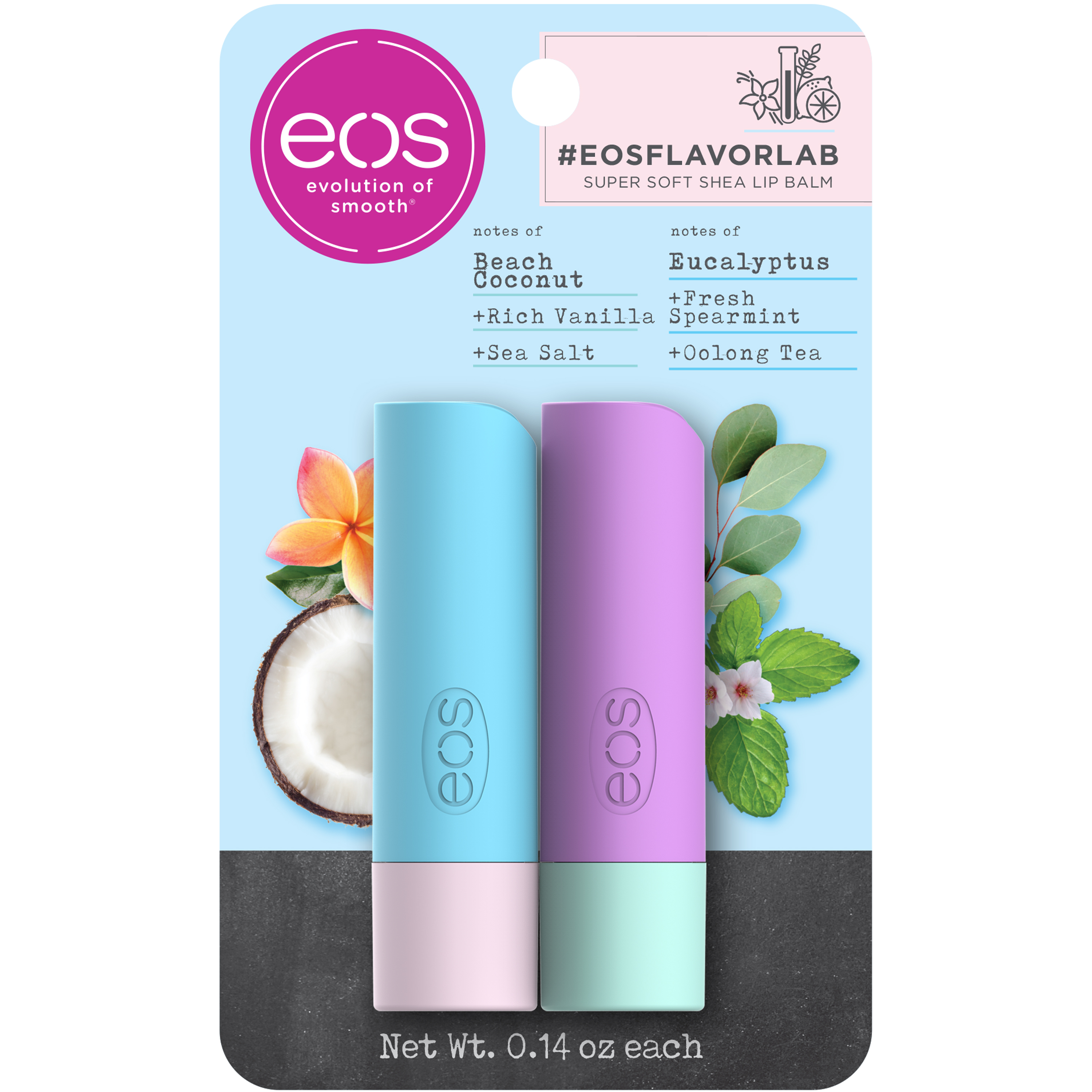 eos flavorlab Stick Lip Balm - Beach Coconut and Eucalyptus | 0.14 oz | 2-pack - image 1 of 3