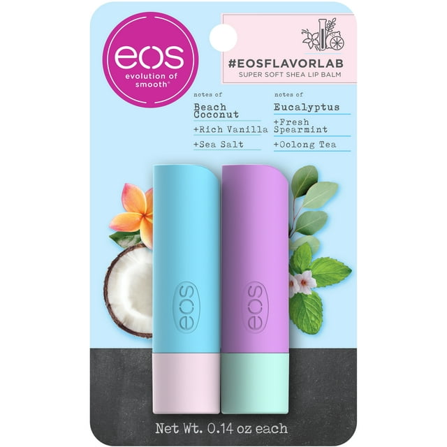 eos flavorlab Stick Lip Balm - Beach Coconut and Eucalyptus | 0.14 oz | 2-pack