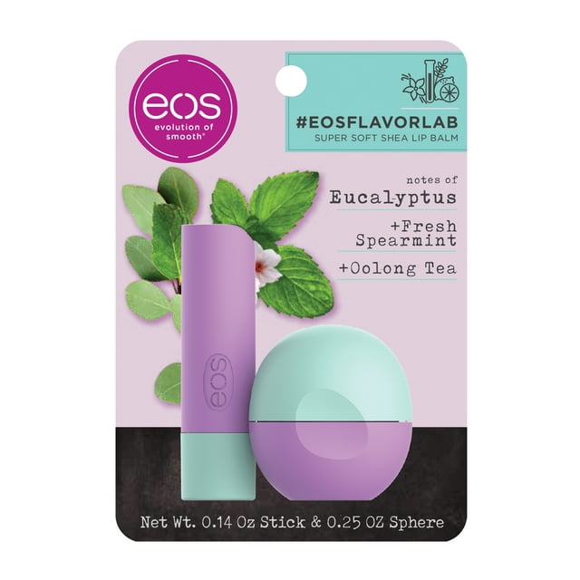 eos flavorlab Stick & Sphere Lip Balm - Eucalyptus , Moisuturzing Shea Butter for Chapped Lips , 0.39 oz , 2 count