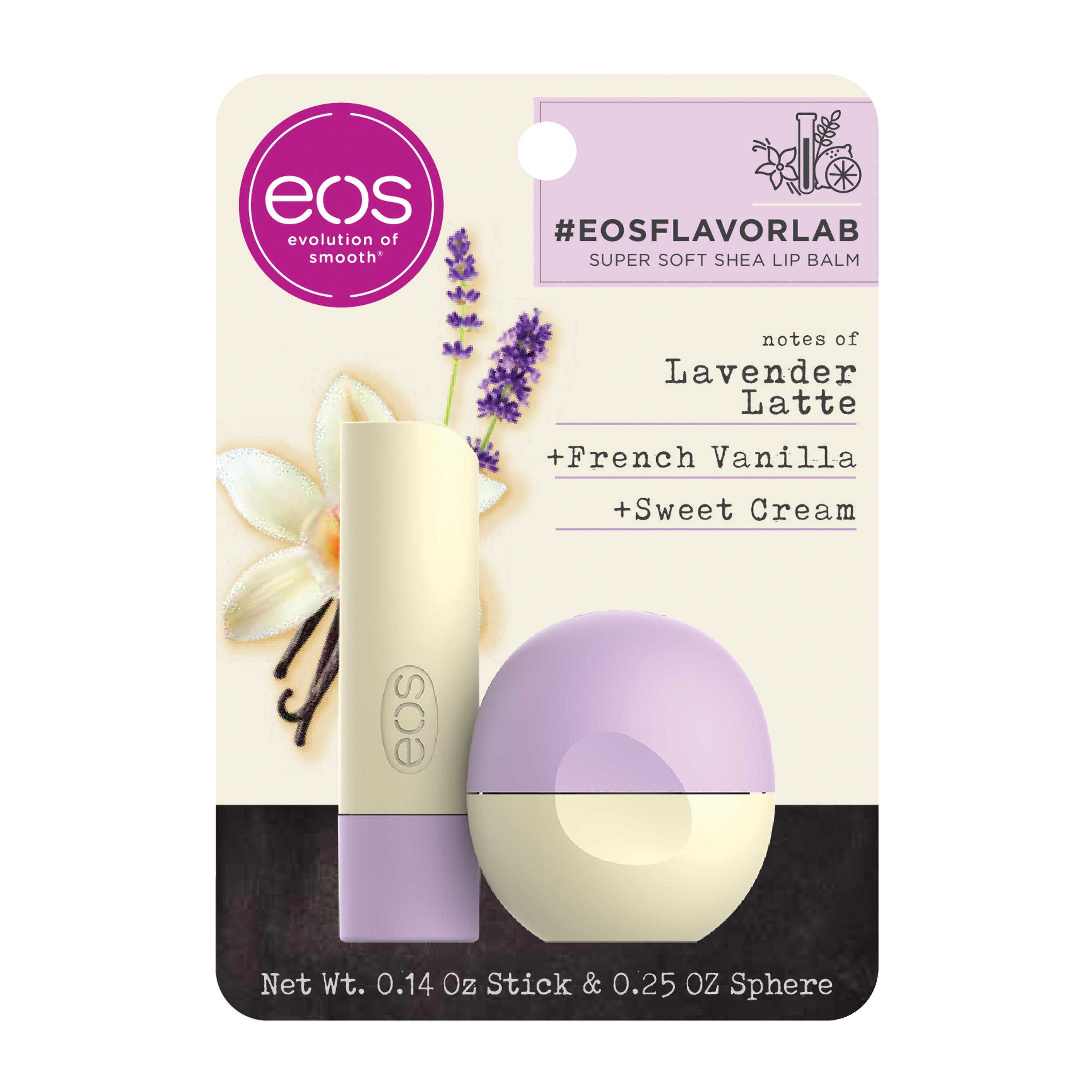 eos flavorlab Stick & Sphere Lip Balm - Lavender Latte , Moisuturzing Shea Butter for Chapped Lips , 0.39 oz , 2 count - image 1 of 4