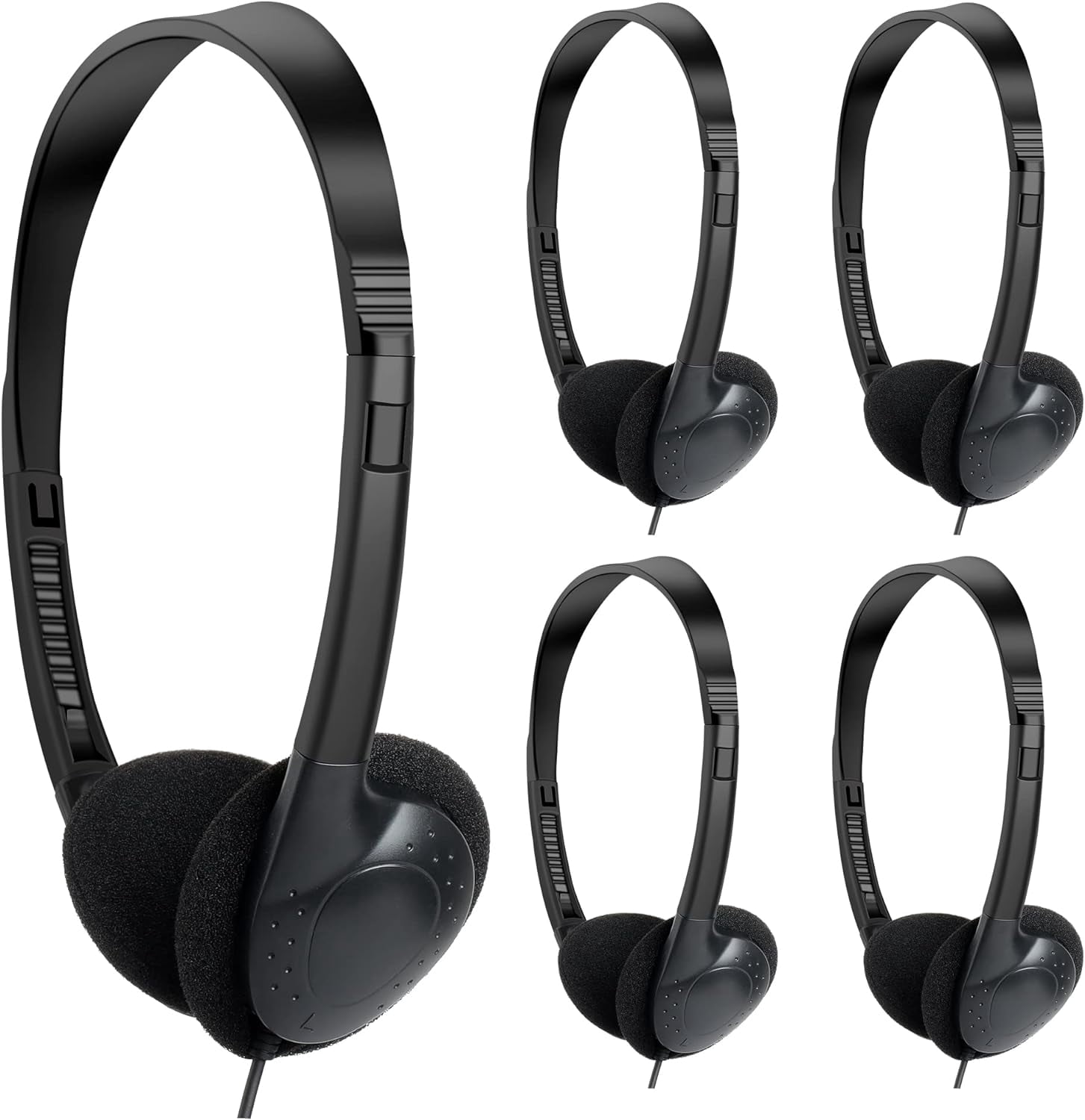 epacks Bulk Over The Head Inexpensive Disposable Headphones Wholesale Lot Kids Individually Bagged for Schools, Libraries, Hospitals (25 Pack, Black)