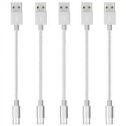epacks Charger, Micro USB Nylon Braided Short Cable Fast USB Charging Cord for for External Battery Charger, Samsung, HTC, LG, Android and More (5 Pack) 8 Inch - Silver
