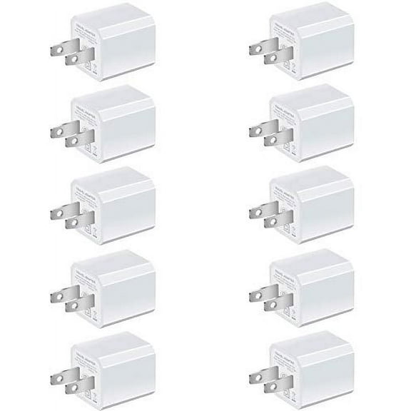 epacks Chargers 5W USB Power Adapter [10-Pack] Wall Charger 1A Cube for Plug Outlet Compatible for iPhone 8 / X / 7 / 6S / Plus +, iPad, Samsung Galaxy, Motorola, HTC, Other Smartphones (White)