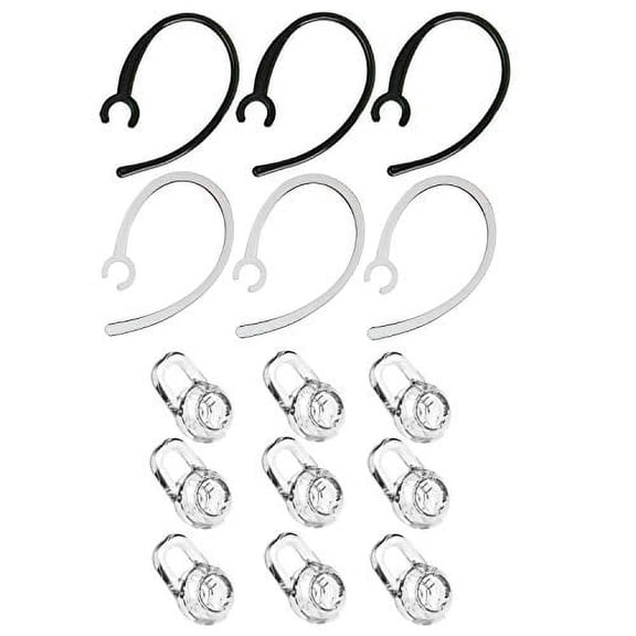 epacks Earbud Gel & Ear Hook for Plantronics, Spare Replacement Set 9 PCS (Small/Medium/Large) Clear Eargel Tips, 3 Clear Clamps + 3 Pack Black Clamps, Fit for Plantronics M155 M165 M1100 M100 M5