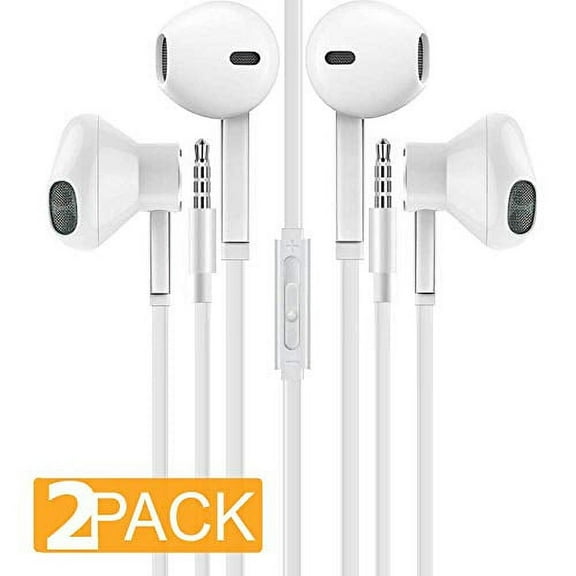 epacks Earbud in-Ear Headphones [2-Pack] Premium Earphones with Microphone, Remote Slide Controller, HD Stereo Noise Isolating Headset Compatible with iPhone, Android BlackBerry - RP-LCM125 - White
