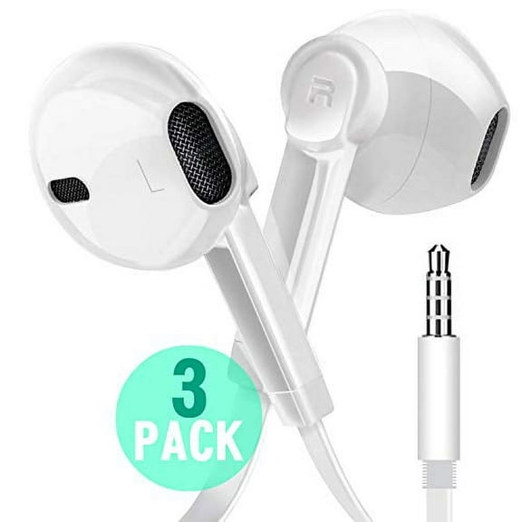 epacks Earphone Headphones, Premium Stereo Earbuds with Microphone, Volume Control, Tangle Free Corded Audio Headphones with 3.5mm Port for PCs, Laptop, Tablet, Cell Phones, MP3/MP4 Player, 3-Pack