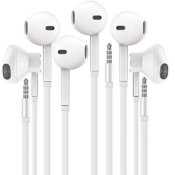 epacks Headphones with Microphone, Certified PowerIn-Ear 3.5mm Noise Cancelling Sport Stereo Earphones Headset for iPhone iPad iPod Laptop Tablet Android LG HTC Smartphones (White) 3 PACK