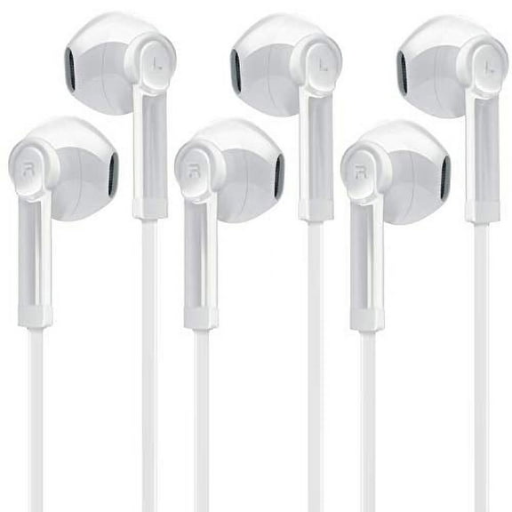 epacks Headphones with Microphone, Noise Isolating in-Ear Ergo Earphones Headset Dual Remote Control for iPhone iPad iPod Laptop Tablet Android Samsung LG HTC Smartphones w/ 3.5mm (White) 3-Pack