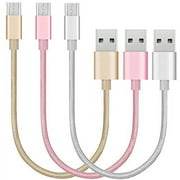 epacks Micro USB Short Cords، 3 Pack 8in/21cm كابل شاحن سريع مضفر من النايلون Micro USB لهواتف Samsung وLG وHTC وNokia وAndroid والمزيد ذهبي/رمادي فضائي/ذهبي وردي
