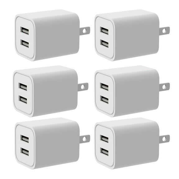 epacks USB Charger, 2.4A/5V Dual 2-Port USB Block Charger Wall Plug Power Adapter Fast Charging Cube Compatible with Apple iPhone, iPad, Samsung Galaxy, Note, HTC, LG & More (White, 6-Pack)
