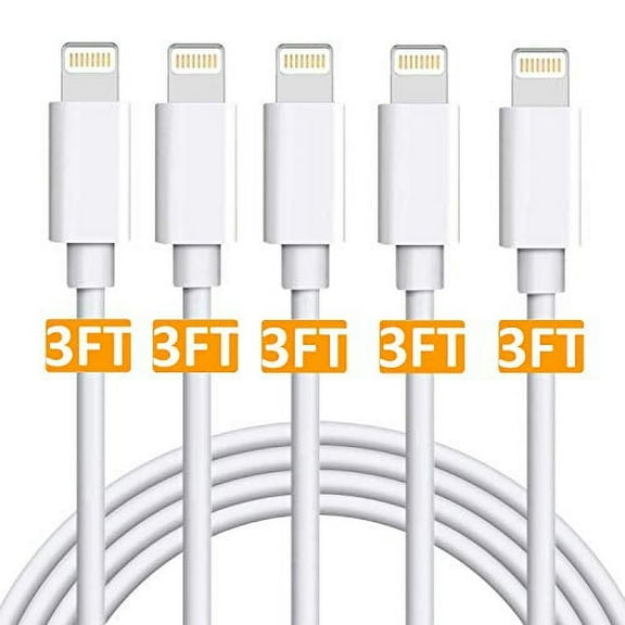 epacks USB Chargers 3-Feet (1m) High Speed Charge & Sync Wire Heavy Duty Case Compatible for iPhone8 /X/ 7 / 6S / 5 / Plus + More-iPad(5-Pack) Classic White