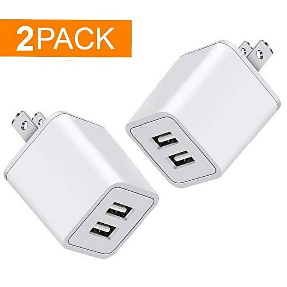 epacks USB Wall Charger, 5V/2.4A Travel Charger Dual-Port USB Brick Base Adapter Charging Block Charger Cube Plug Charger, 2 Pack, White