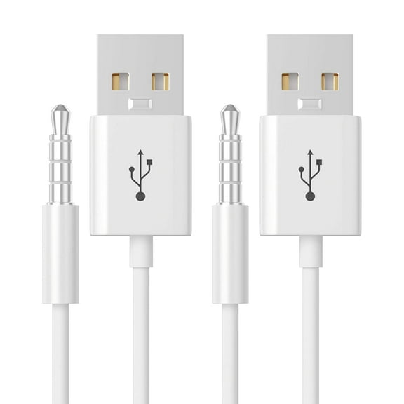 epacks iPod Shuffle Cable, 2 Pack 3.5mm Jack/Plug to USB USB Power Charger Sync Data Transfer Cable for iPod Shuffle 3rd 4th MP3/MP4, White