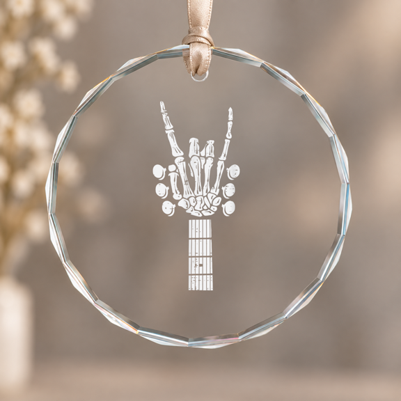 er Guitar Music Theme Ornament, Keepsake Decor, Circle Glass Ornament
