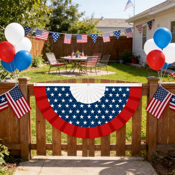erdimoy 35.4×17.7 Inch USA 250th Anniversary Half-Round Flag, Patriotic Bunting Banner for 4th of July 1776-2026 Decor