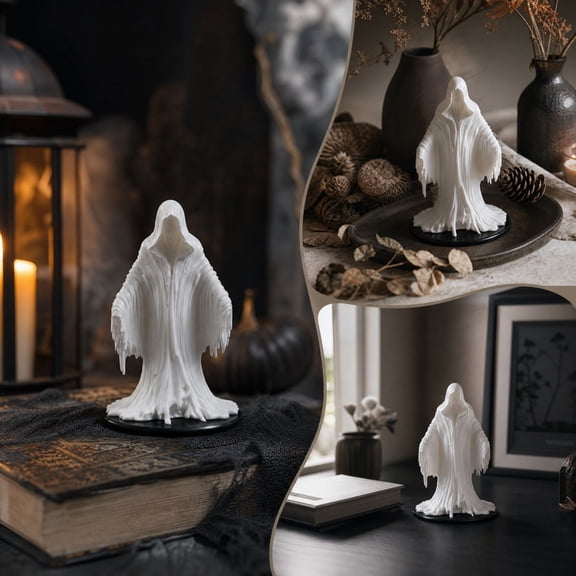 erdimoy 3DPrinted Faceless Ghost Tabletop Figurine, 3.9 x 2.6 Inch Spooky Hooded Specter Statue for Halloween Shelf Mantel Desk Home Party Decoration