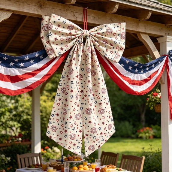 erdimoy 4 Styles 4th of July Large Patriotic Door Bow, Red White Blue Star Stripe Wreath Ribbon Bow, Independence Day Memorial Day Front Porch Hanging Decor