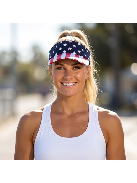 4th of July American Flag Sun Visor Hat, Red White Blue Star Stripe Adjustable Patriotic Empty Top Cap for Independence Day Outdoor Sports