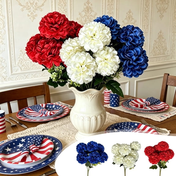 erdimoy 4th of July Patriotic Artificial Hydrangea Bouquets, Red White Blue Silk Flowers for Independence Day Home Decor