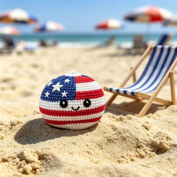 erdimoy 4th of July Patriotic Crochet Ball Toy, 2.36" Handmade Red White Blue Stuffed Decor (3 Styles)