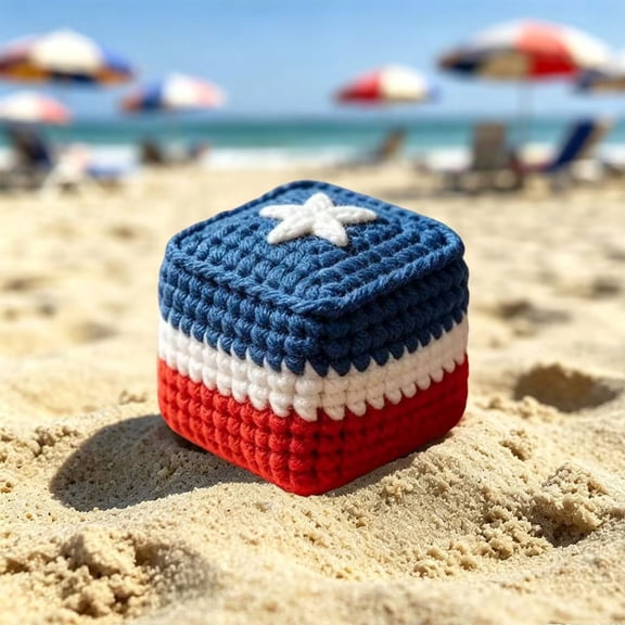 erdimoy 4th of July Patriotic Crochet Dice Ball, 2.36" Handmade Red White Blue Stuffed Decor (2 Styles)