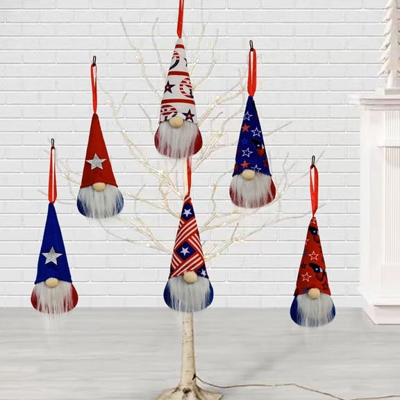 erdimoy 4th of July Patriotic Gnome Ornament Set, 6 Pack Hanging Plush Gnomes for Independence Day Home Decor