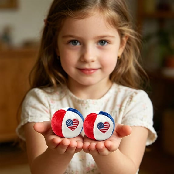 erdimoy 4th of July Patriotic Plush Balls, 2.36" Soft Red White Blue Embroidered Toys (4 Styles)