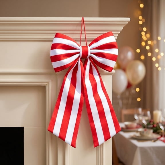 erdimoy 4th of July Red White Striped Wreath Bow, 15.75in Patriotic Candy Stripe Ribbon Bow for Front Door Mailbox Fence Independence Day Decor