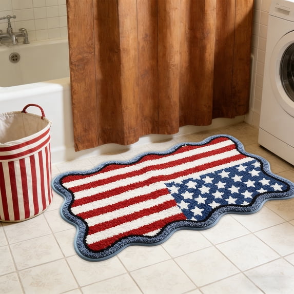 erdimoy 4th of July USA Flag Tufted Rug, 23.6X15.7 Inch Soft Fluffy Festival Doormat for Bathroom & Entryway
