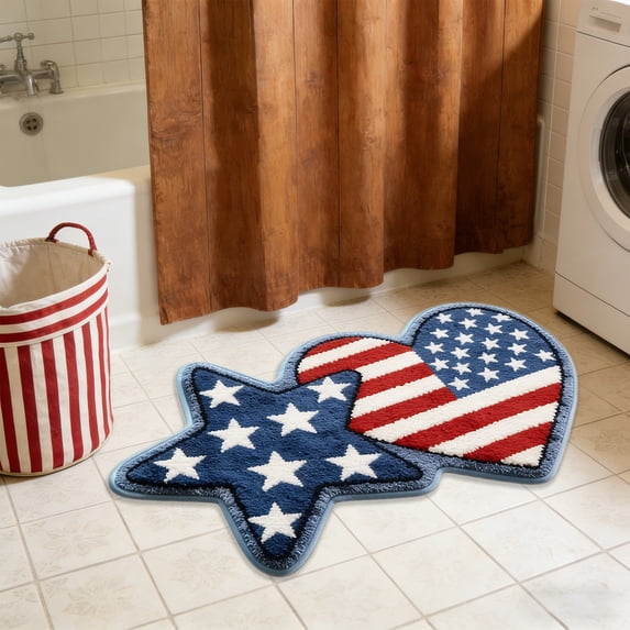 erdimoy 4th of July USA Flag Tufted Rug, 23.6X15.7 Inch Soft Fluffy Festival Doormat for Bathroom & Entryway