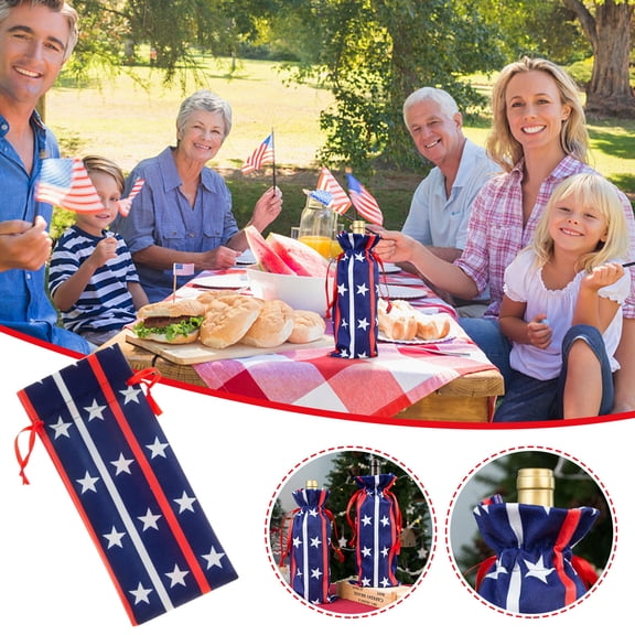 erdimoy 4th of July Wine Bottle Covers, 10 Pack Patriotic Star & Stripes Wine Bags for Independence Day Party Decor