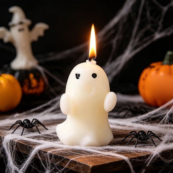 erdimoy 6 Styles Cute Ghost Shaped Scented Candles, 3.15 Inch Mini Halloween Decorative Wax Candles, Spooky Tabletop Tiered Tray Decor & Holiday Gift