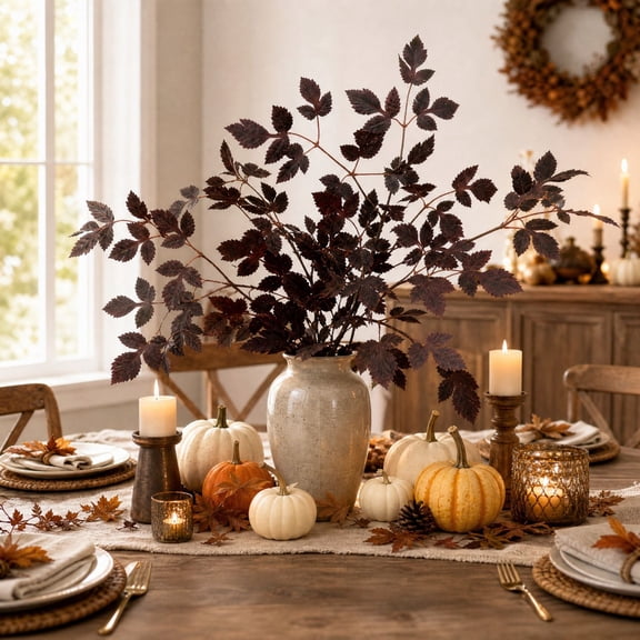 erdimoy Artificial Dark Burgundy Fall Leaf Stem, 31.5 Inch Faux Maple Leaves Branches for Thanksgiving Halloween Vase Floral Arrangement Farmhouse Home Decor